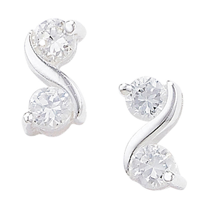Silver Double Cubic Zirconia Swirl Earring