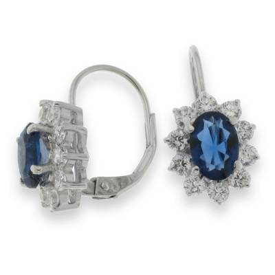 Sterling Silver Blue And Cubic Zirconia Earrings