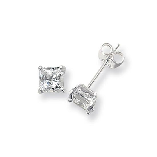 Sterling Silver 4mm Square Cubic Zirconia Earring