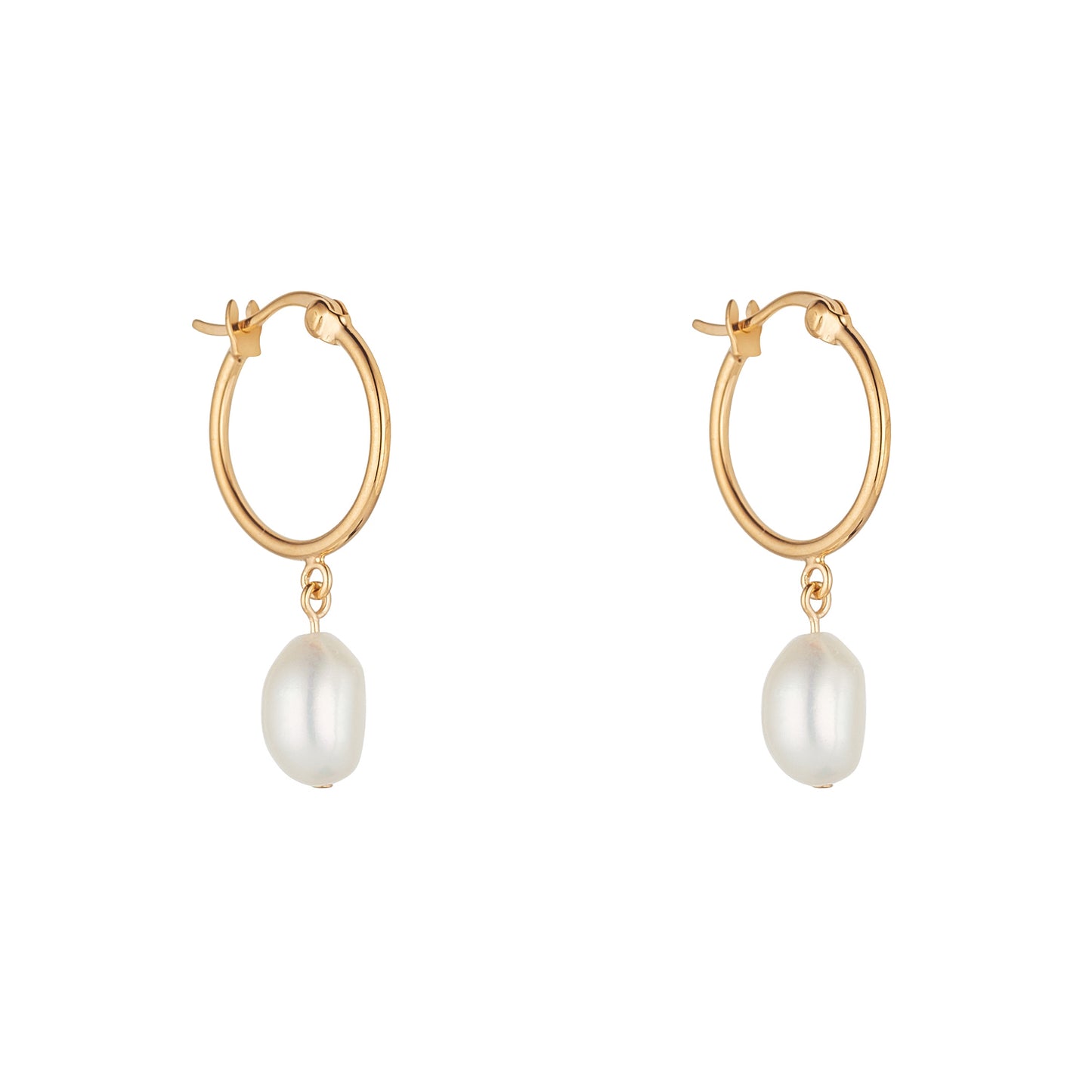 Sterling Silver Gold Plated Hoop White Pearl Earring