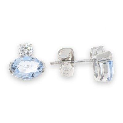 Sterling Silver Blue And Cubic Zirconia Earrings