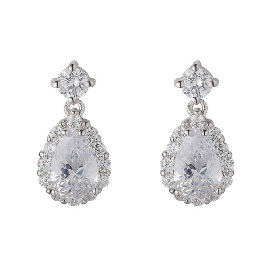 Sterling Silver Cubic Zirconia Pear Cluster Drop Earring