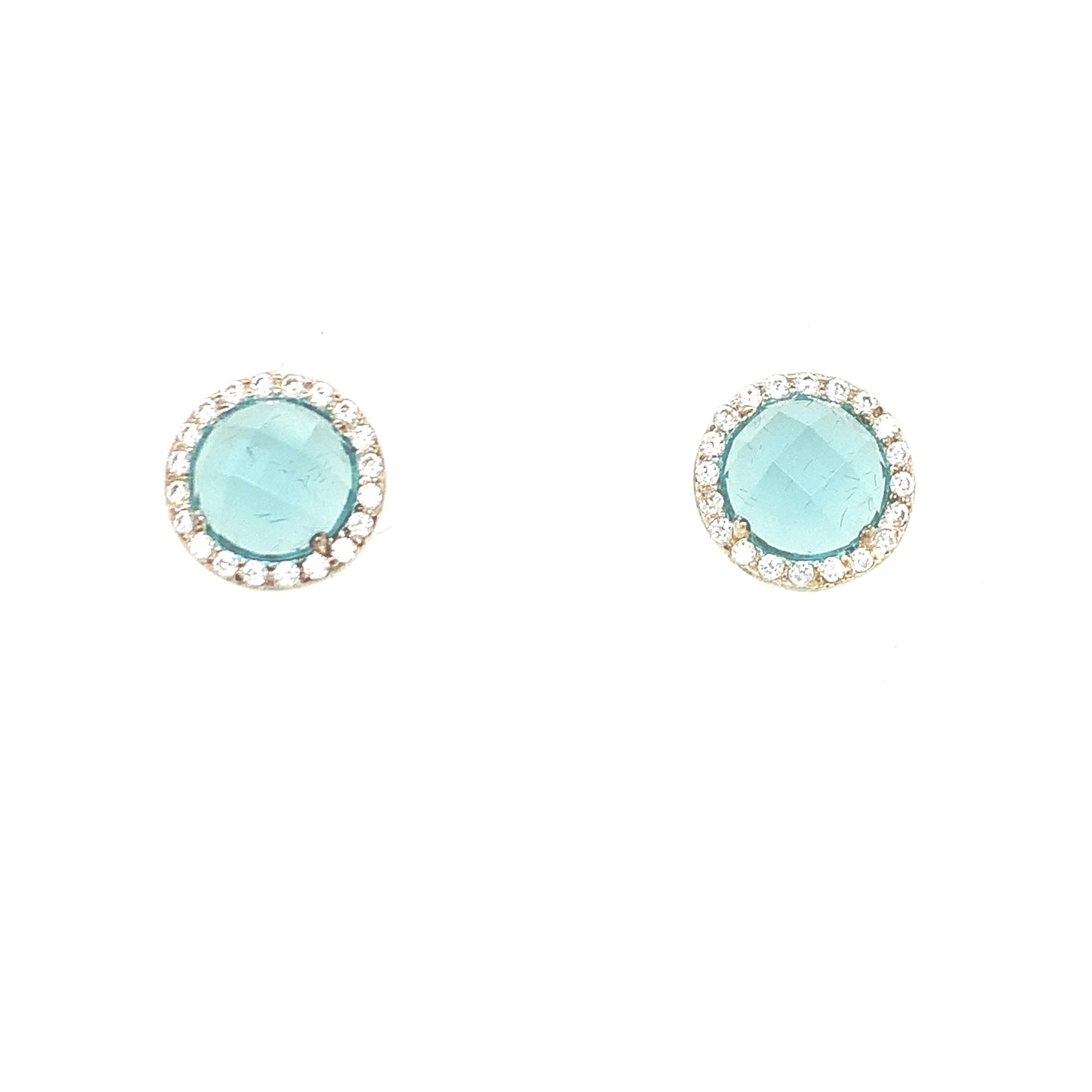 Sterling Silver Blue And Cubic Zirconia Round Earring