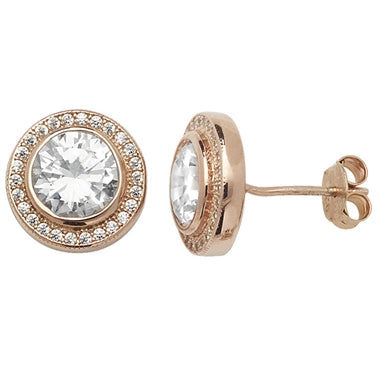 Sterling Silver Rose Plated Cubic Zirconia Earrings