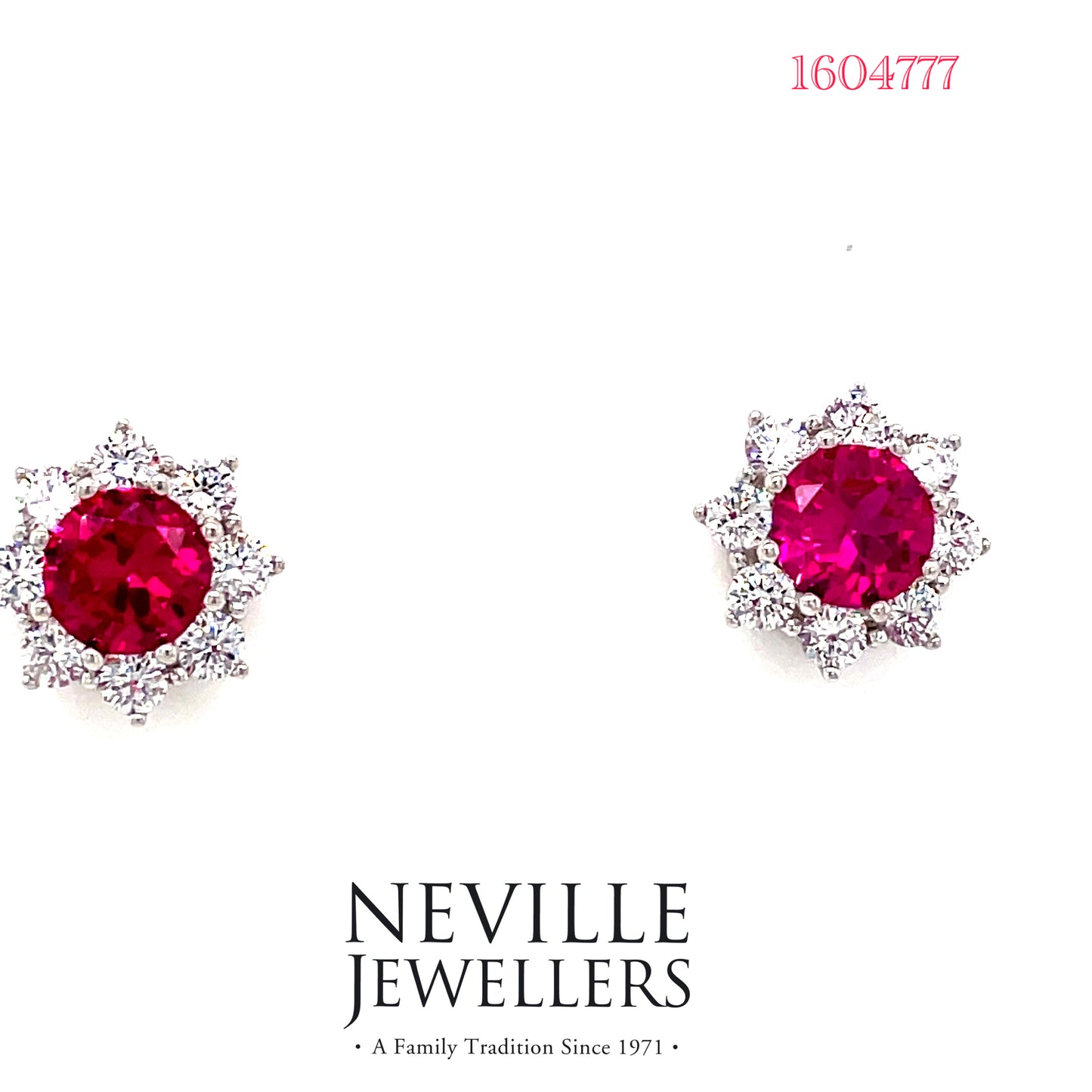 Sterling Silver Cubic Zirconia Red Stone Cluster Earring
