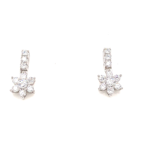 Sterling Silver Cubic Zirconia Flower Drop Earring