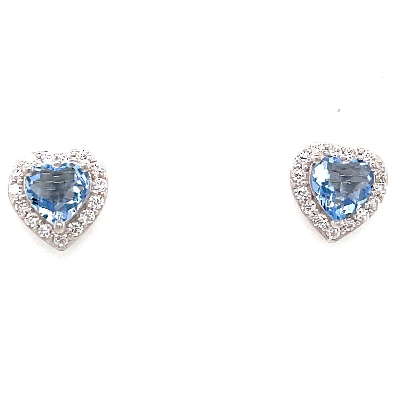 Sterling Silver Cubic Zirconia And Aquamarine Heart Earring