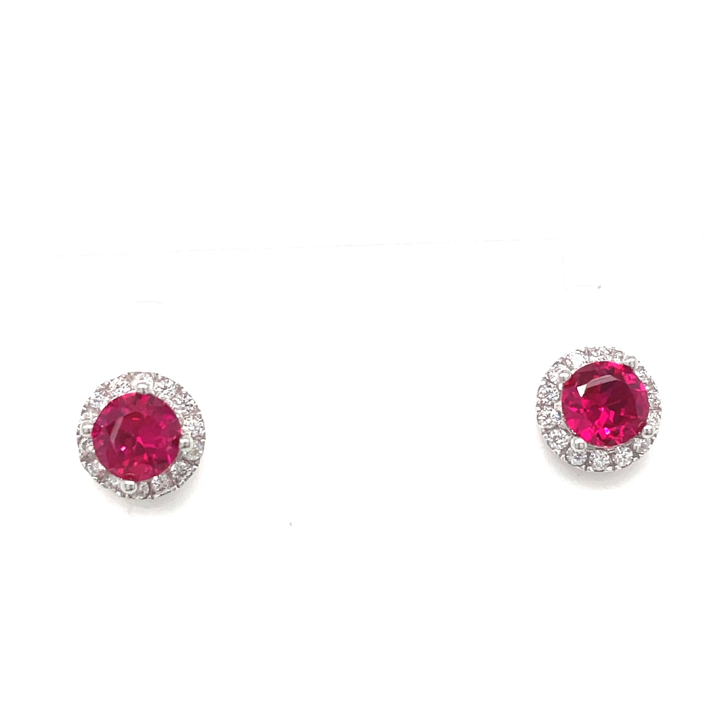 Sterling Silver Cubic Zirconia/ Red Stone Round Cluster Earring