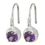 Sterling Silver Halo Purple And White Drop Earring