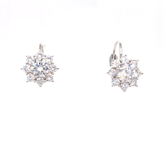 Sterling Silver Cubic Zirconia Flower Drop Earring