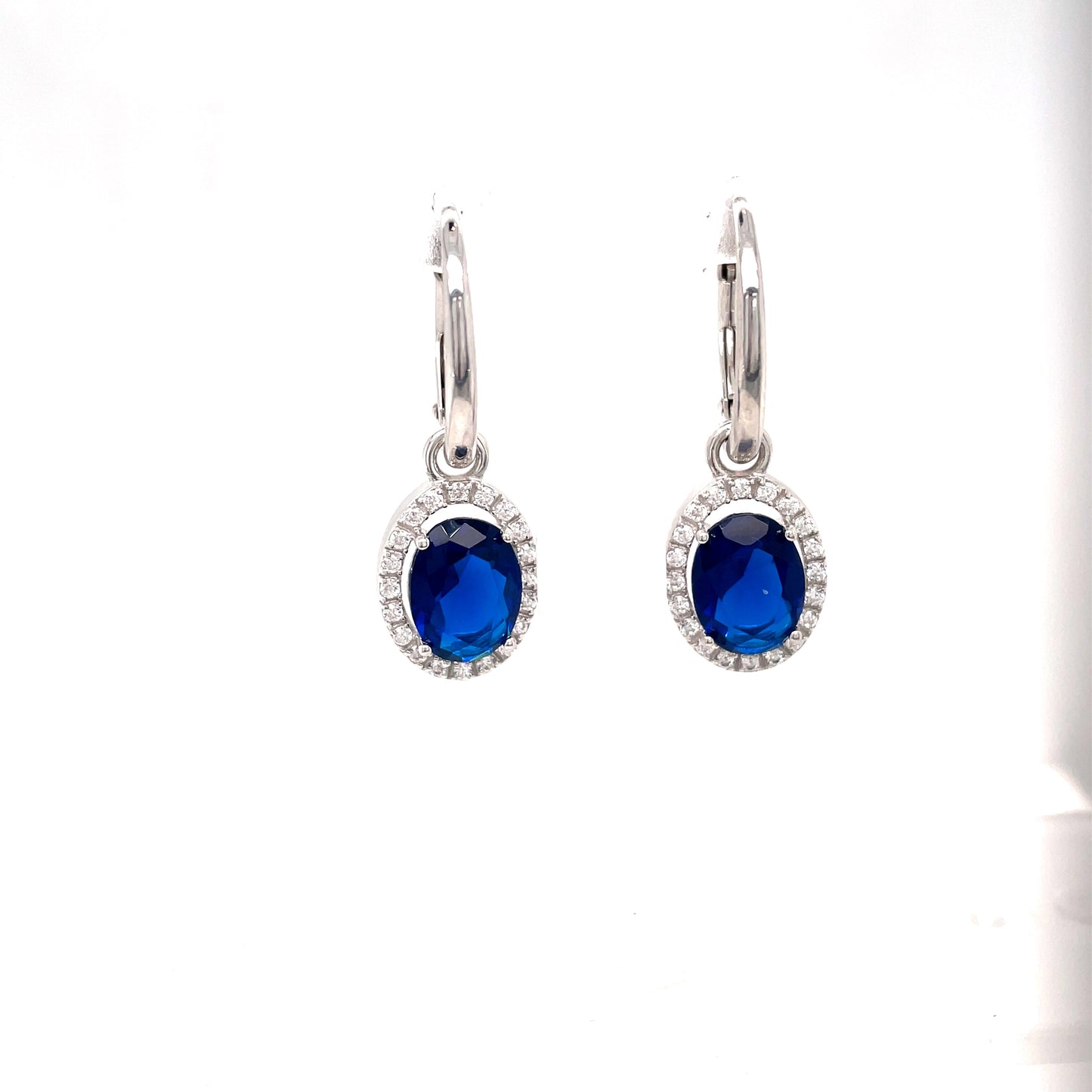 Sterling Silver Blue Stone Cubic Zirconia Oval Drop Earring