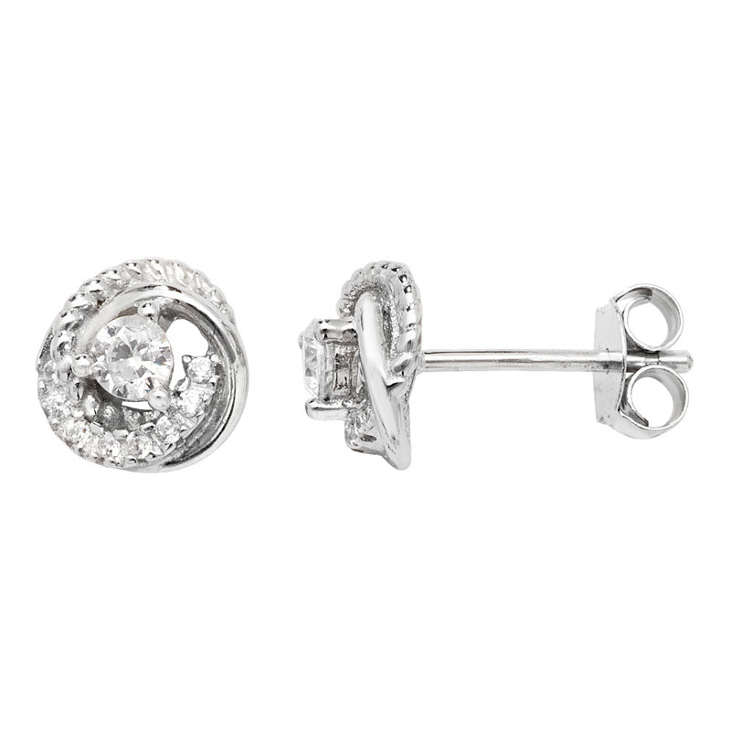 Sterling Silver Cubic Zirconia Knot Stud Earring
