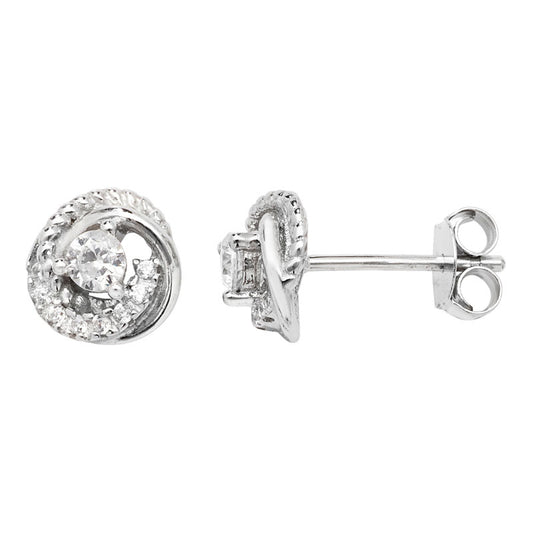 Sterling Silver Cubic Zirconia Woolmark Knot Stud Earring 7mm