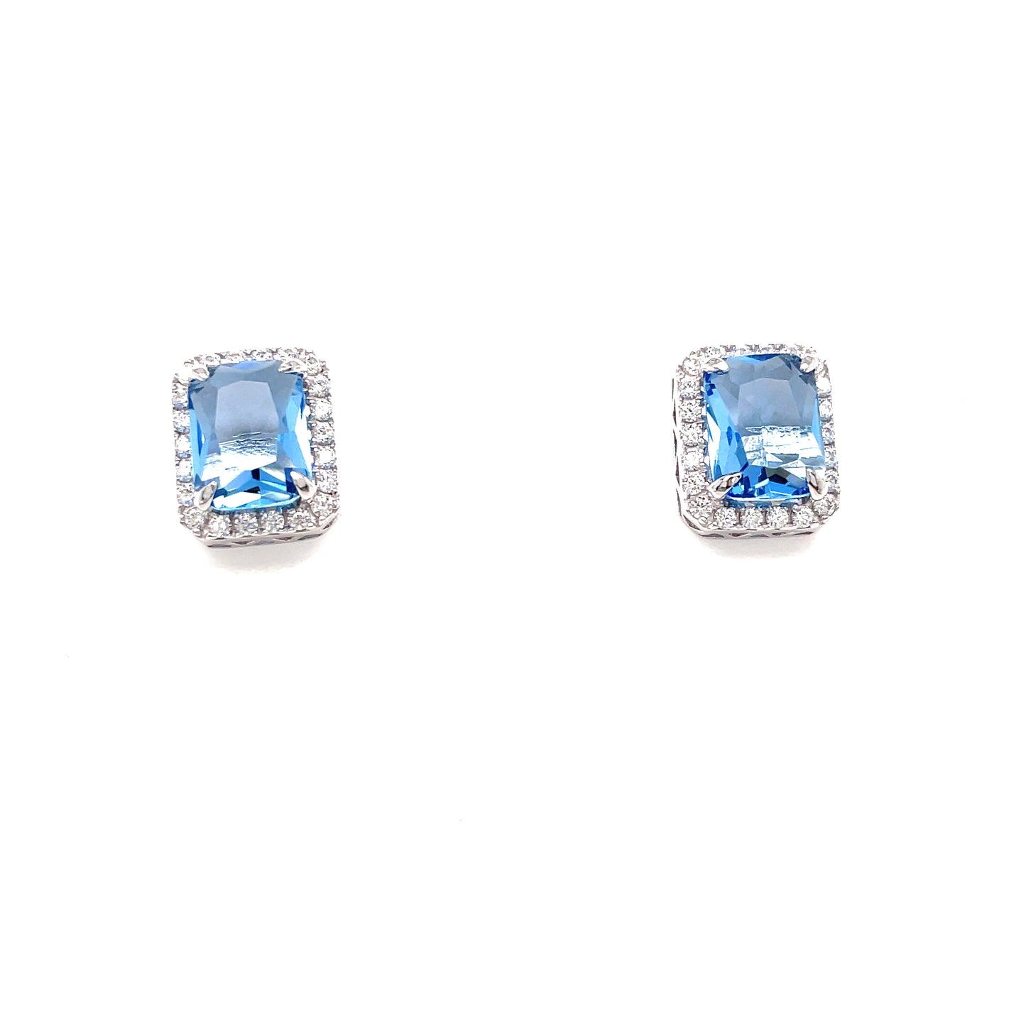 Sterling Silver Aquamarine Cubic Zirconia Cluster Earring