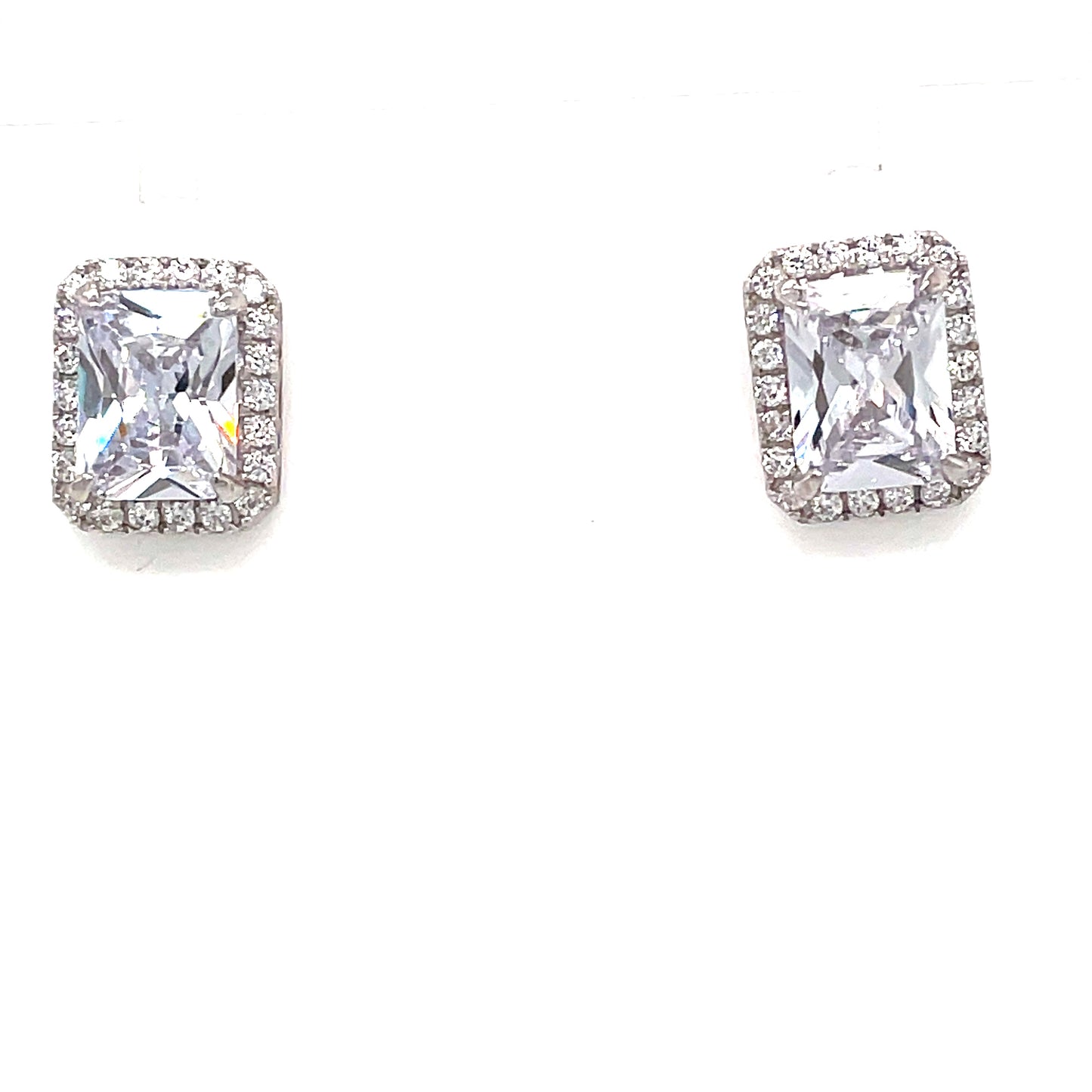 Sterling Silver Cubic Zirconia Rectangular Cluster Earring