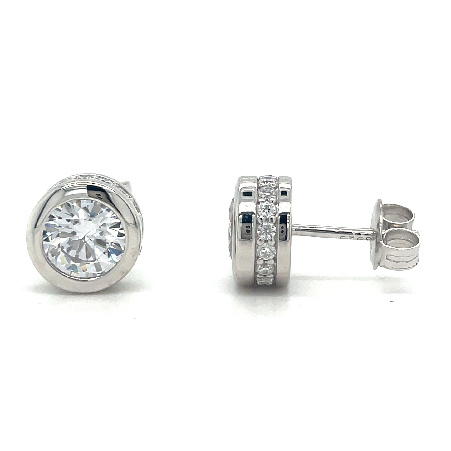 Sterling Silver Cubic Zirconia Rubover Stud Earring