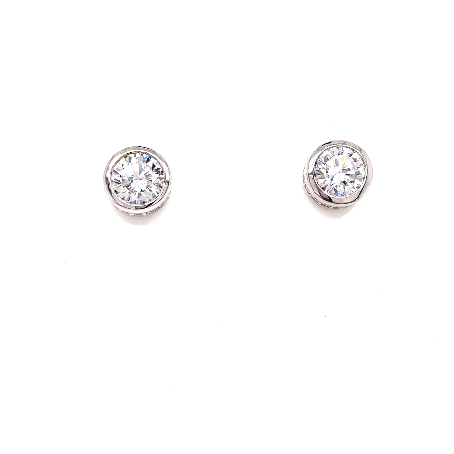 Sterling Silver Cubic Zirconia Rubover Stud Earring