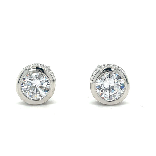 Sterling Silver Cubic Zirconia Rubover Stud Earring
