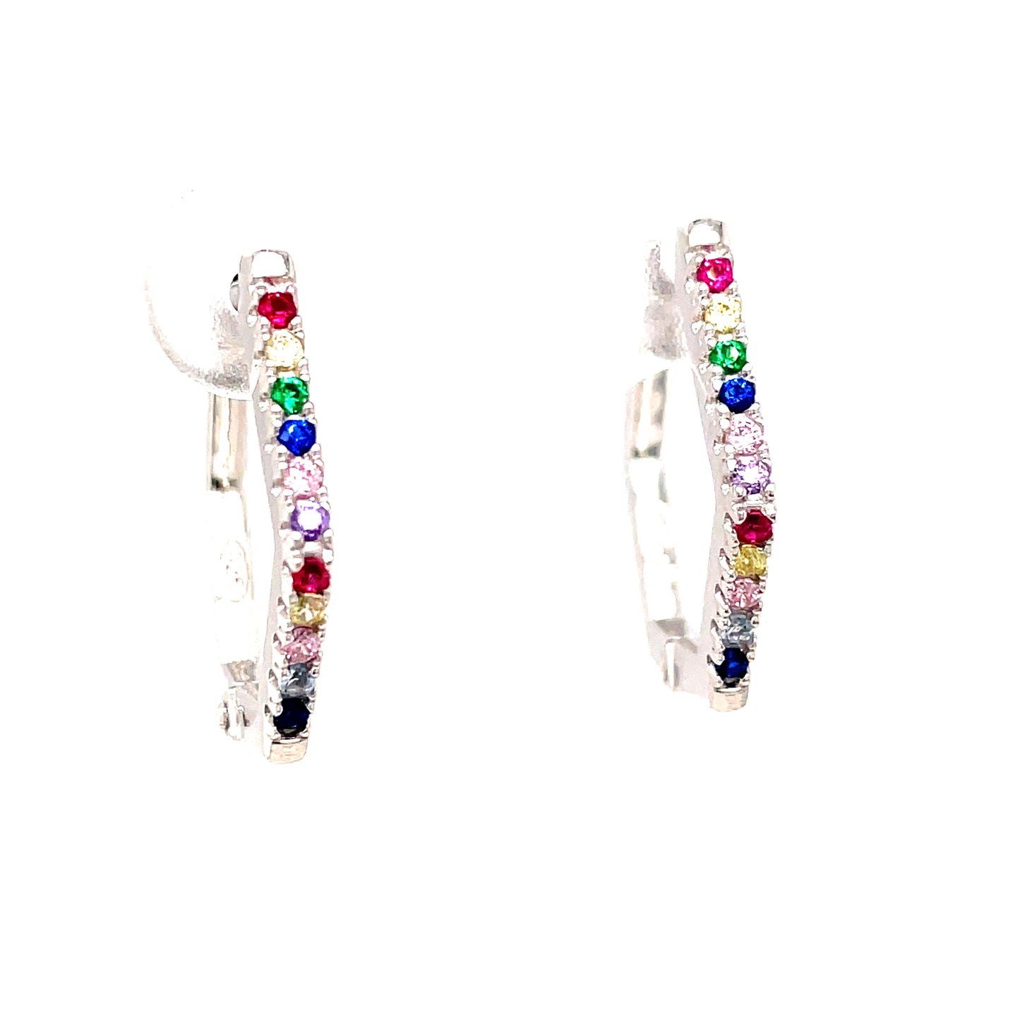 Sterling Silver Multi Colour Stone Set Hoop Earring