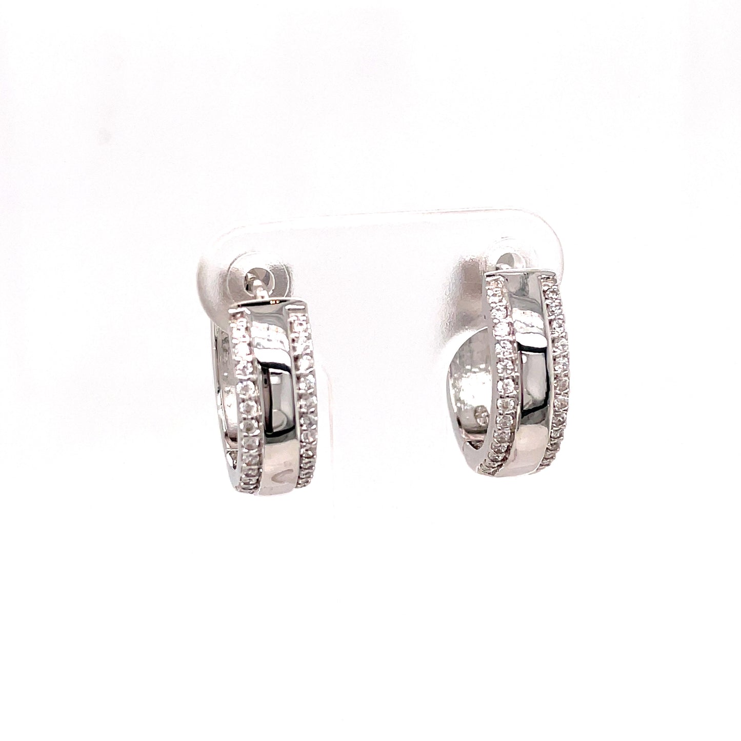 Sterling Silver Cubic Zirconia And Plain Wide Hoop Earrings