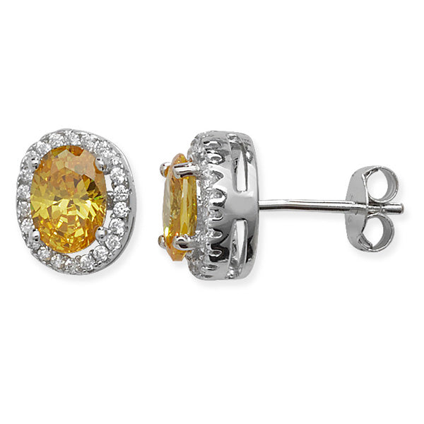Sterling Silver Yellow And White Cz Halo Stud