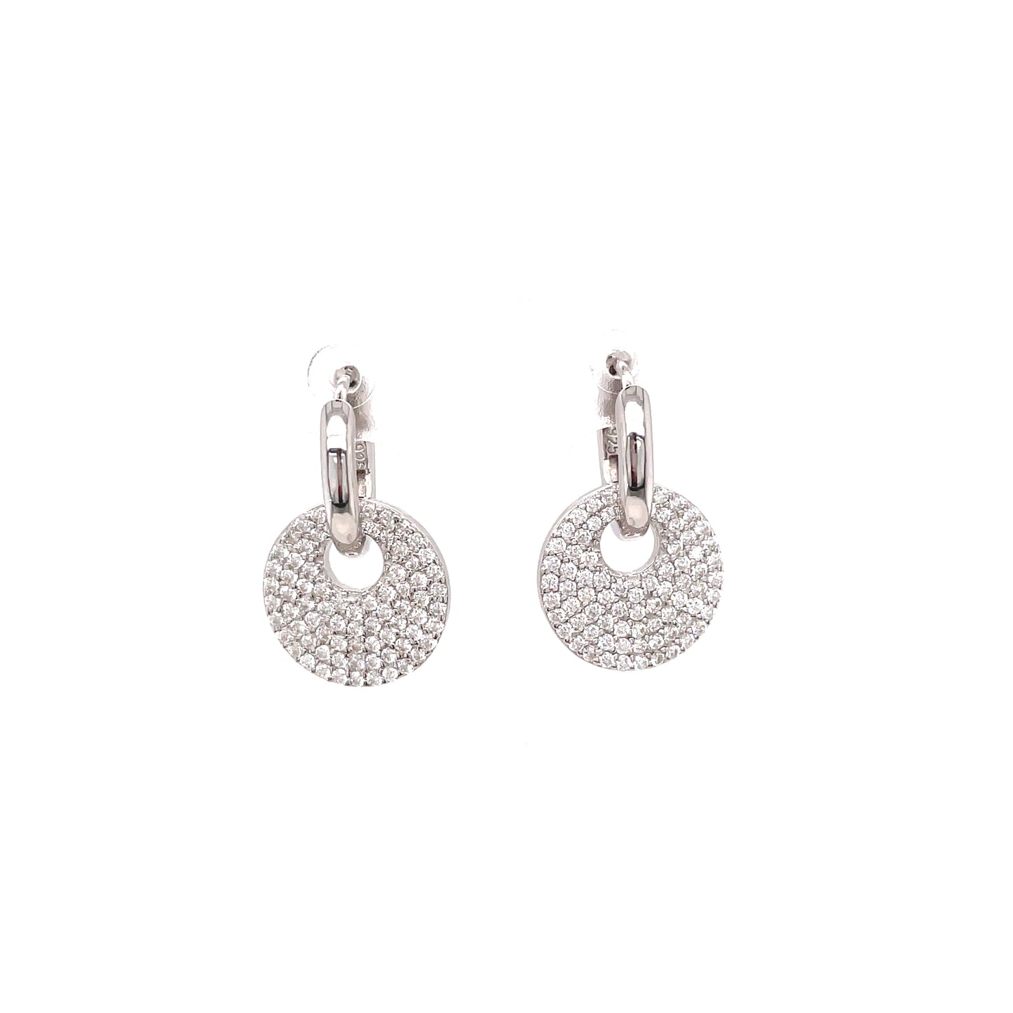 Sterling Silver Cubic Zirconia Drop Disc Earring
