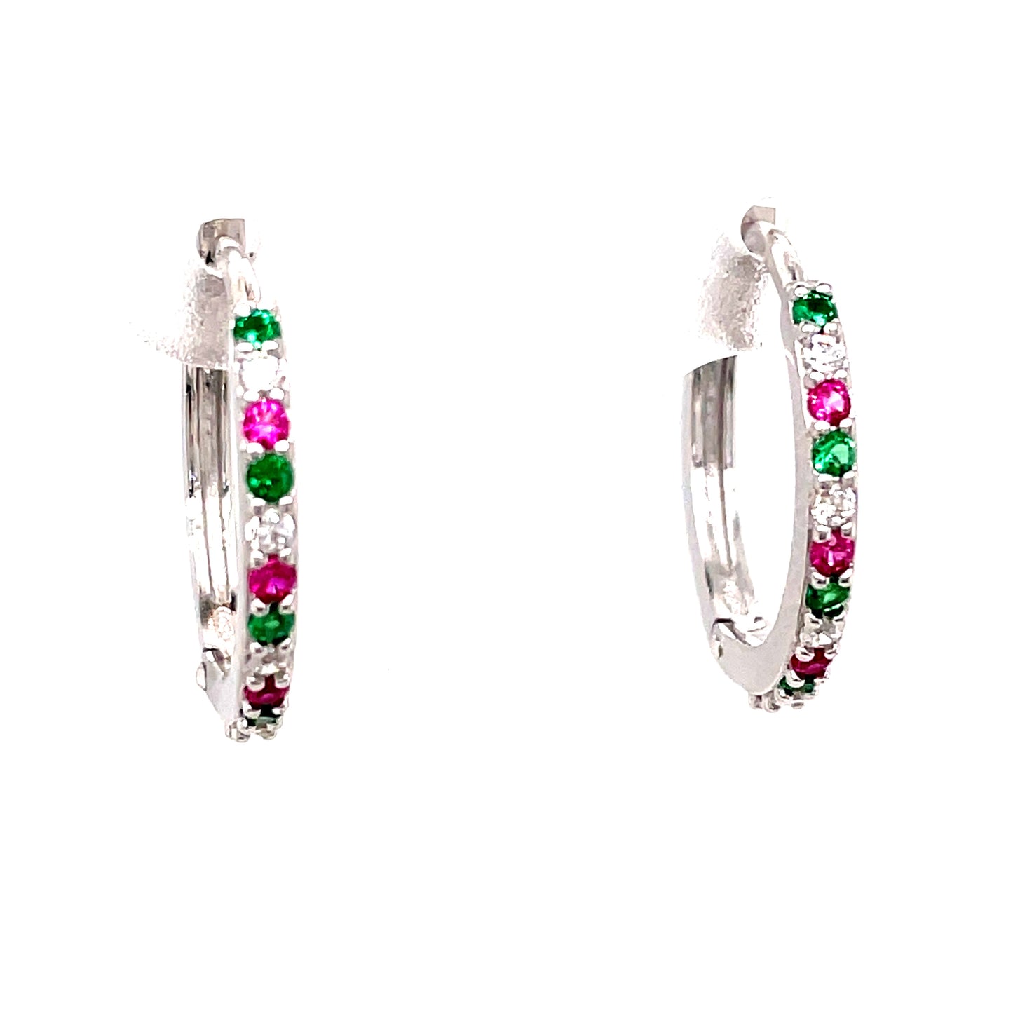 Sterling Silver Multi Colour Stone Set Hoop Earring