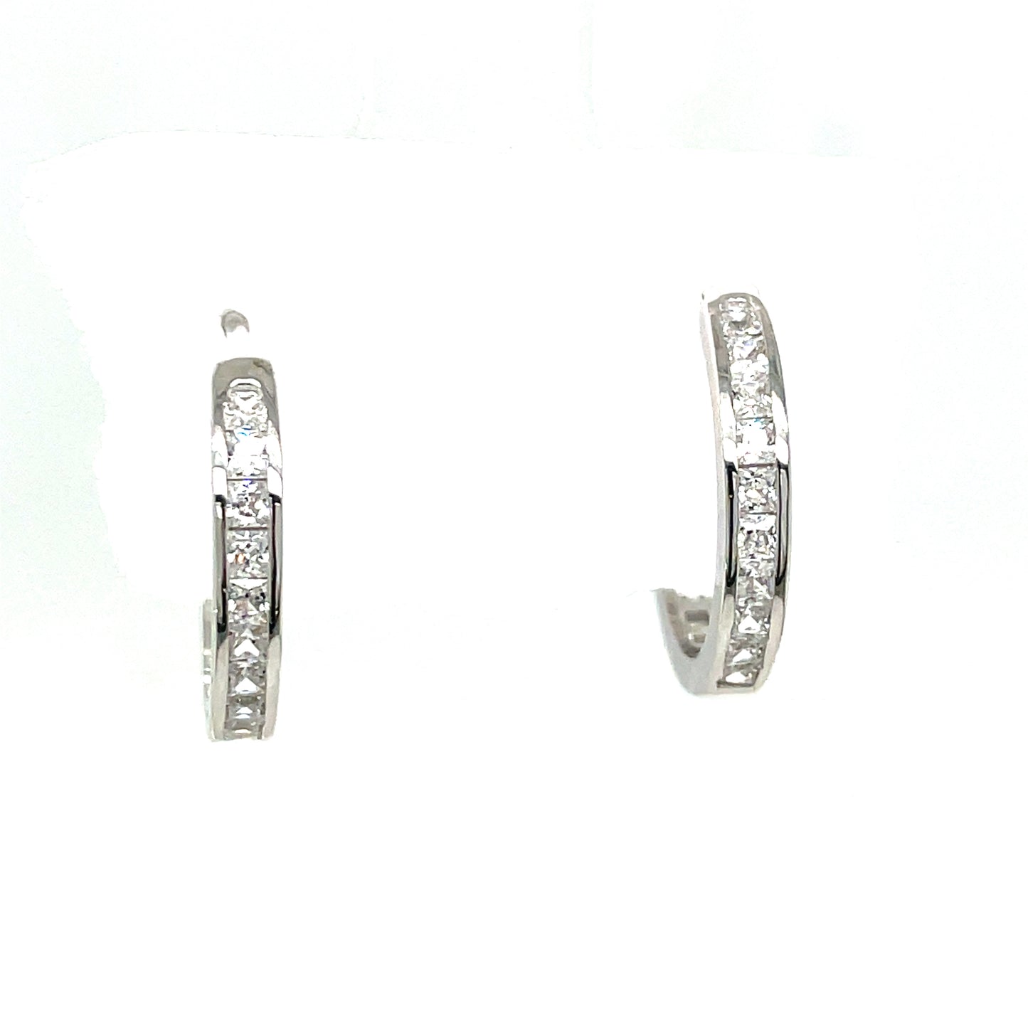 Sterling Silver Cubic Zirconia Channel Set Hoop Earring
