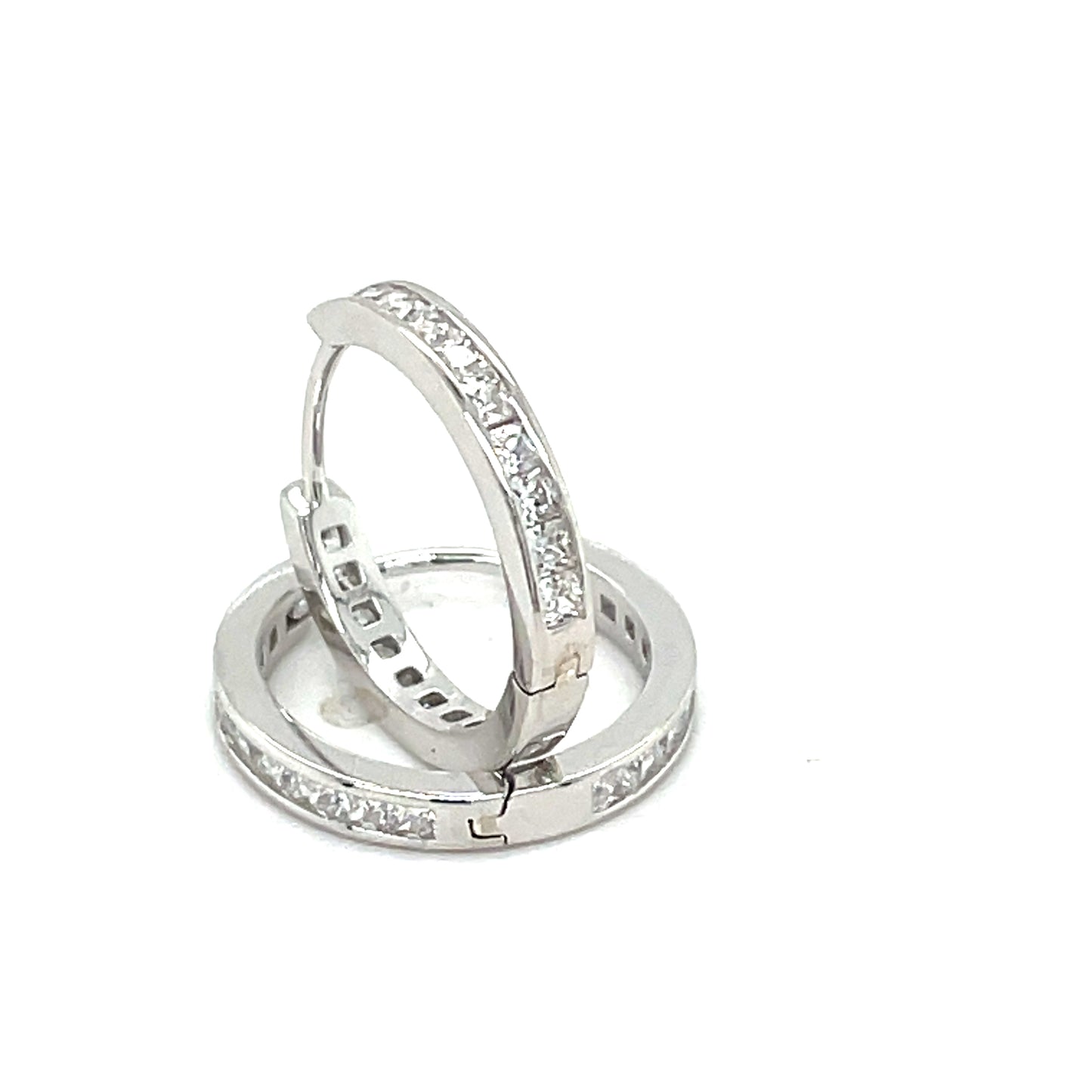 Sterling Silver Cubic Zirconia Channel Set Hoop Earring