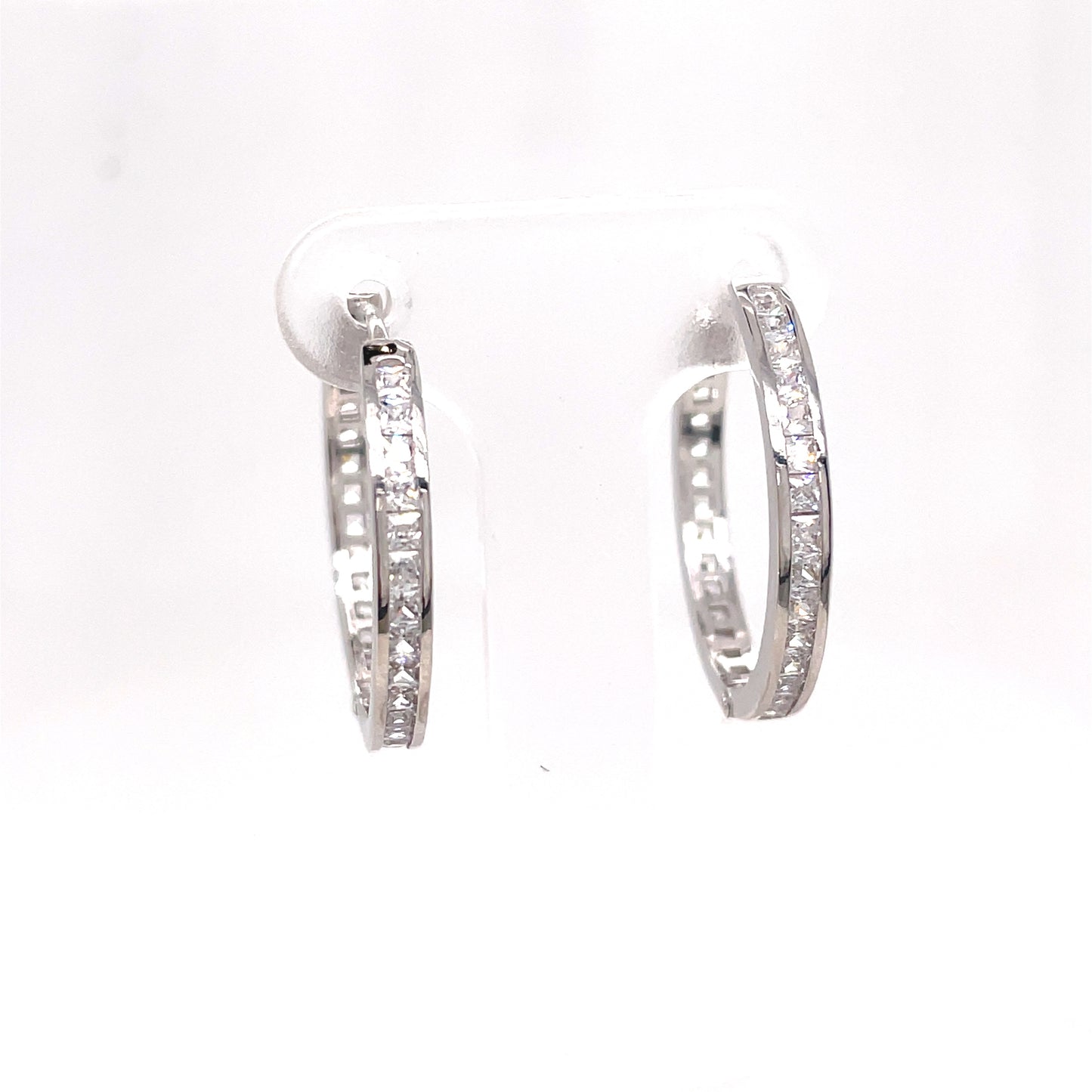 Sterling Silver Cubic Zirconia 20mm Channel Set Hoop Earring