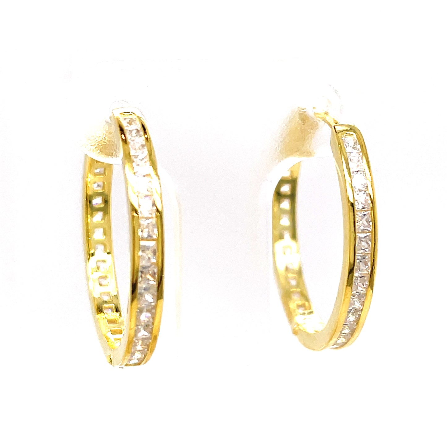 Sterling Silver Gold Plated Cubic Zirconia Channel Set 20mmhoop