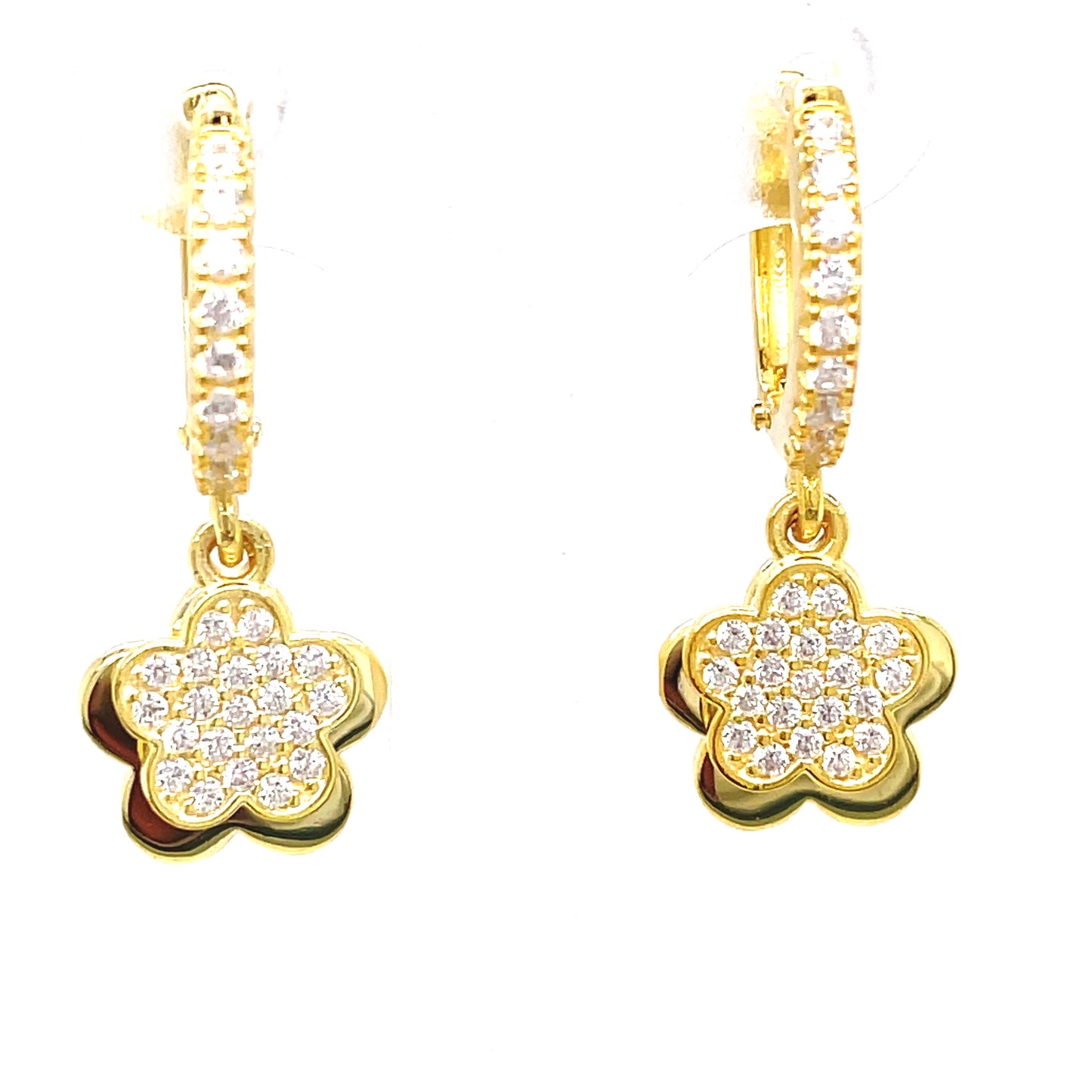 Sterling Silver Gold Plated Cubic Zirconia Flower Drop Earring