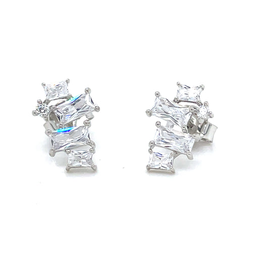 Sterling Silver Cubic Zirconia Multi Stone Long Earring