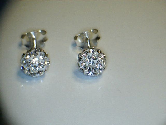 Sterling Silver 6mm Pave Set Cubic Zirconia Ball Earring