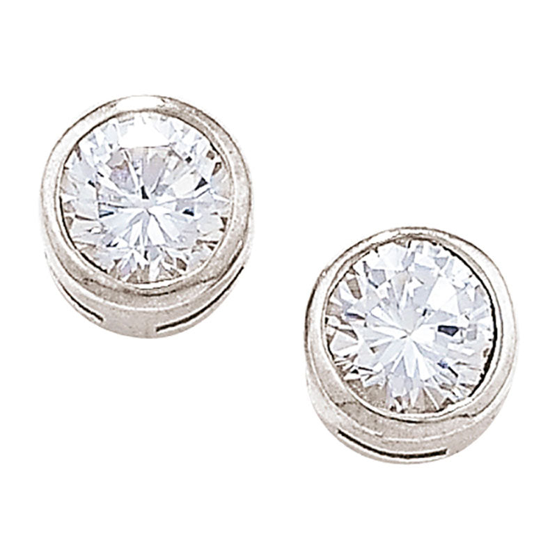 Sterling Silver Cubic Zirconia Rubover Stud Earring