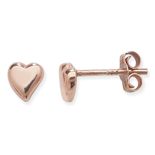 Sterling Silver Rose Heart Stud Earrings