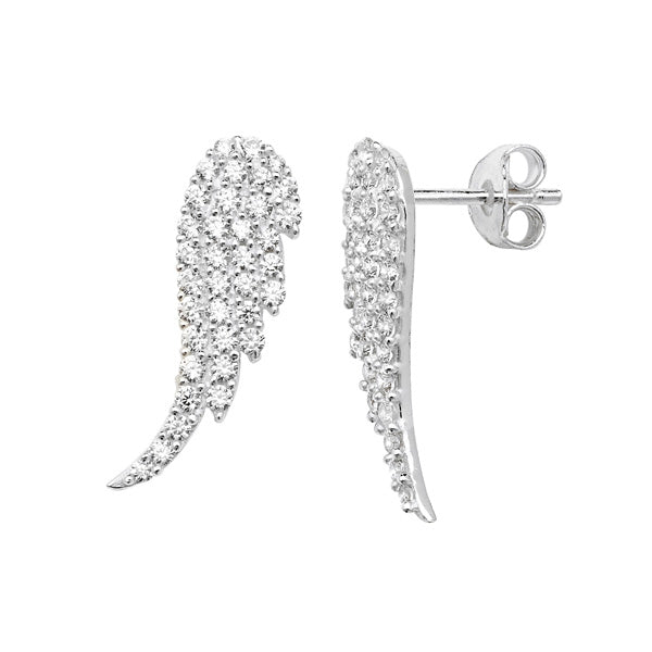 Sterling Silver Cubic Zirconia Angel Wing Earrings