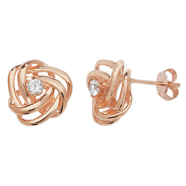 Sterling Silver Cubic Zirconia Knot Earring In Rose