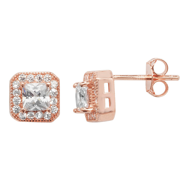 Sterling Silver Cubic Zirconia Earrings In Rose