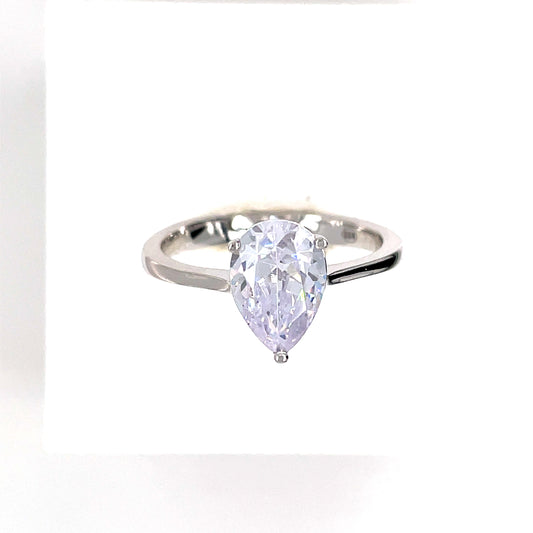 Sterling Silver Cubic Zirconia Pear Shaped Solitaire Ring