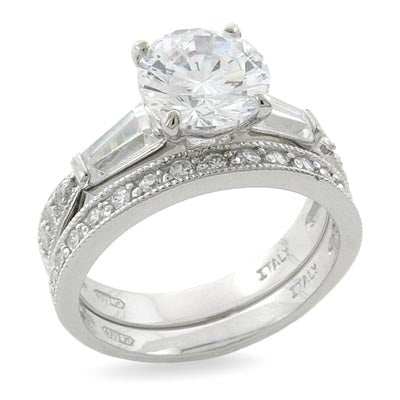 Sterling Silver Cubic Zirconia Two Ring Set