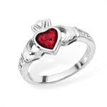 Silver Claddagh January Birth Stone Garnet Ring
