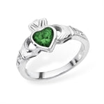 Silver Claddagh May Birthstone Stone Created Emerald Ring