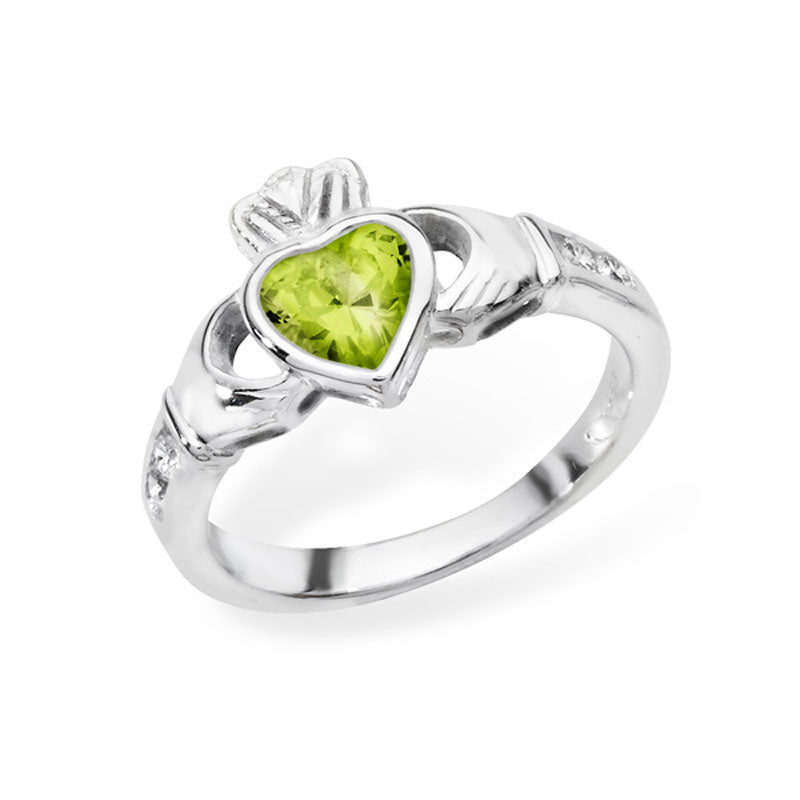 Silver Claddagh August Birth Stone Peridot Ring