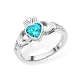 Silver Claddagh December Birth Stone Blue Topaz Ring