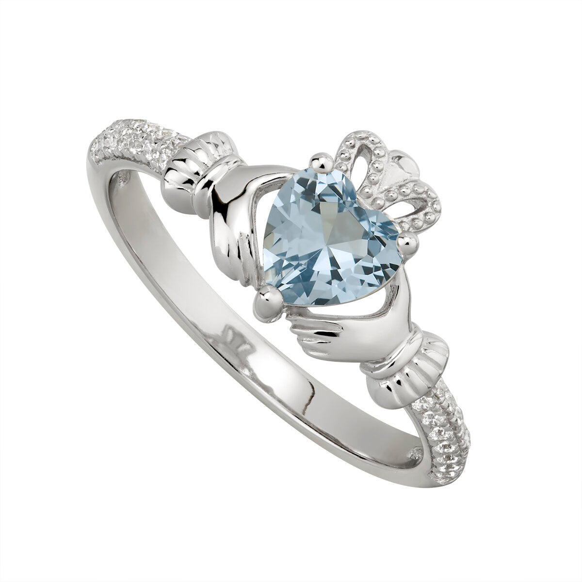 Sterling Silver Claddagh March Birthstone Ring