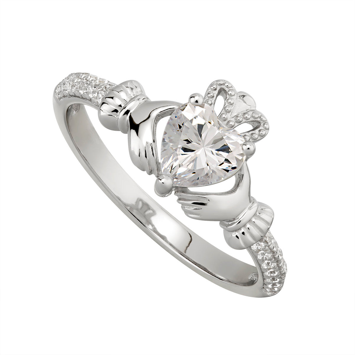 Sterling Silver Claddagh April Birthstone Ring
