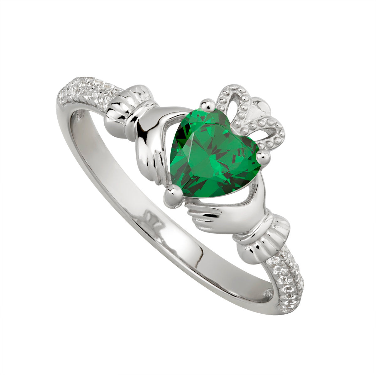 Sterling Silver Claddagh May Birthstone Ring