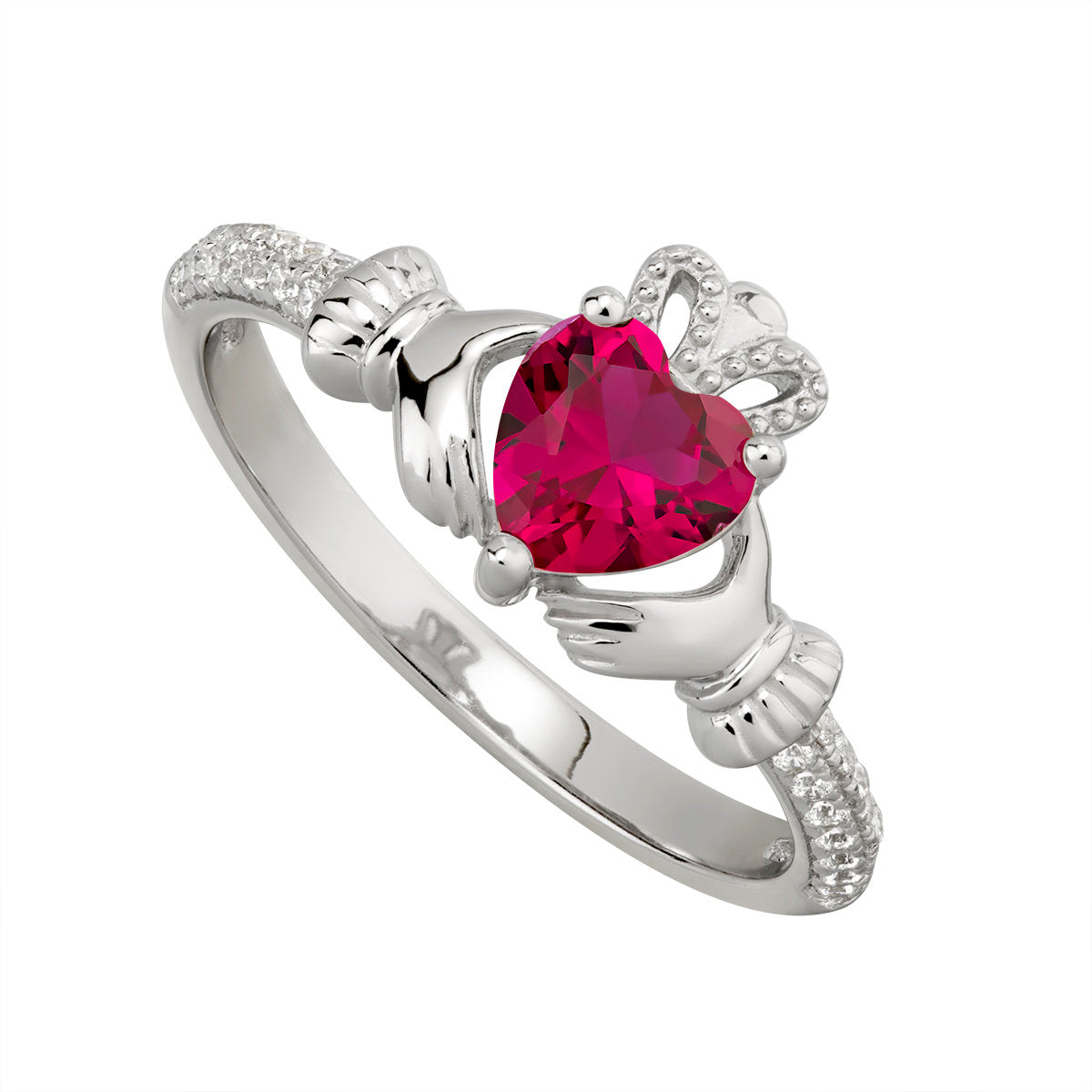 Sterling Silver Claddagh July Birthstone Ring