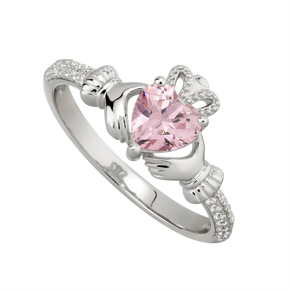 Sterling Silver Claddagh October Birthstone Ring
